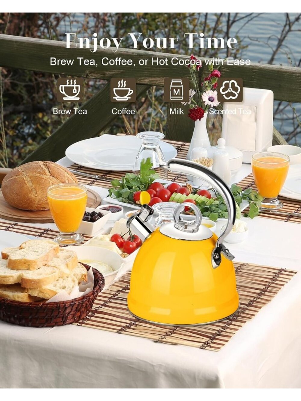 2.5 Qt Stainless Steel Whistling Tea Kettle for Gas, Electric Induction Yellow - Picture 7 of 7